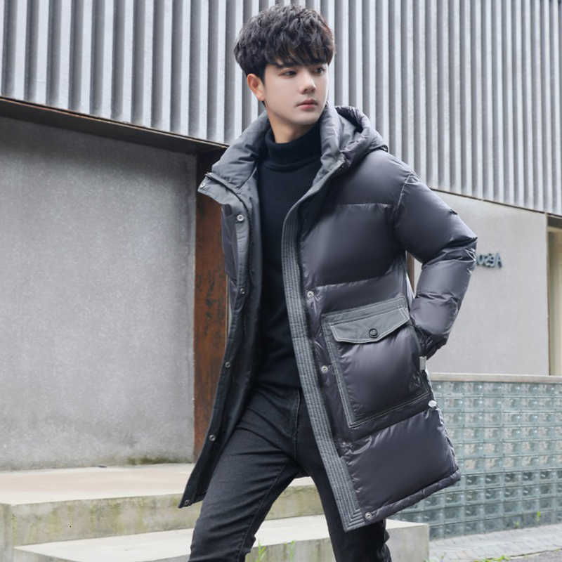 Quality Men's High Down Parkas Men's Casual Bright Warm Hooded Duck Down Jackets 2025 Winter Windproof Thick Top Mid-Length Puffer Coats C