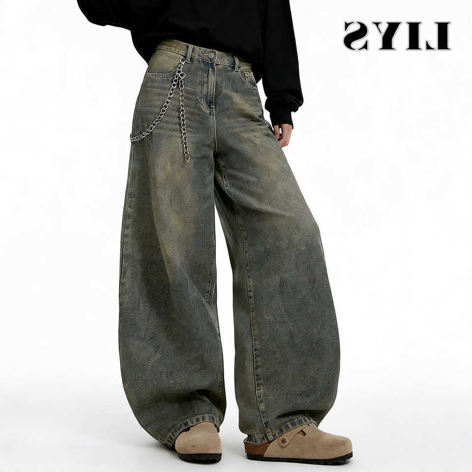 Jeans LIYS Men's American Retro Baggy Wide Leg Jeans Men's Streetwear Distressed Y2K Clothing Casual Daily Four Seasons Denim Pants Unisex