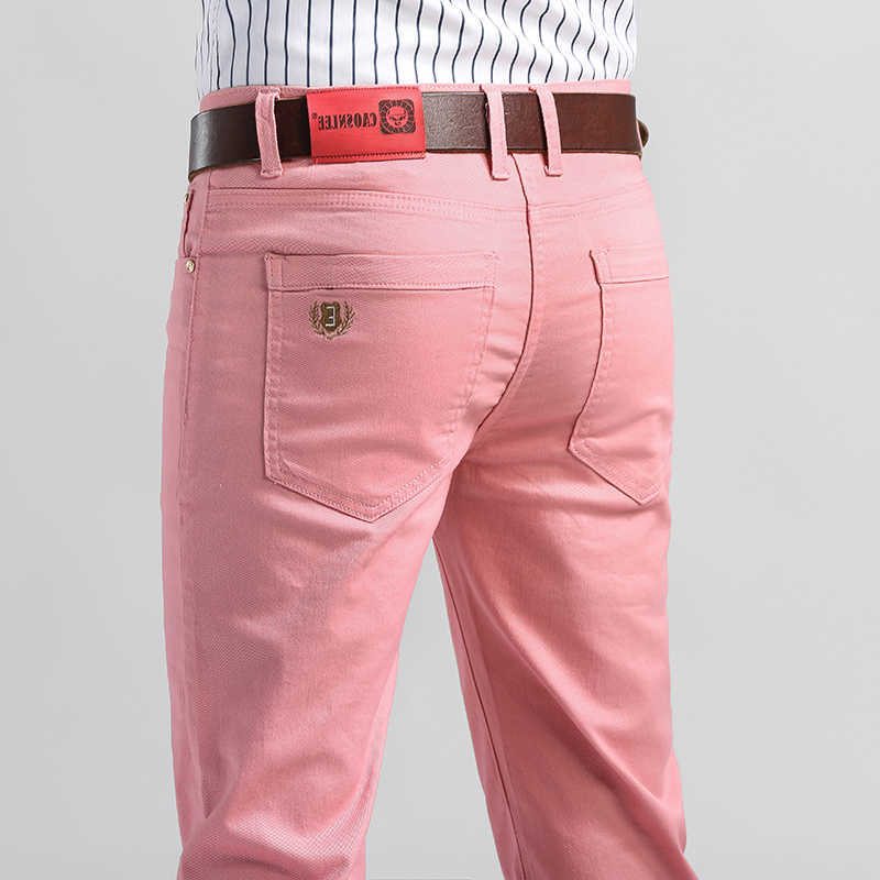 Men's Men's Jeans Casual Stretch Skinny Jeans New Elastic Yellow Pink Red Slim Male Clothing Solid Color Simple Business Denim Trousers T2