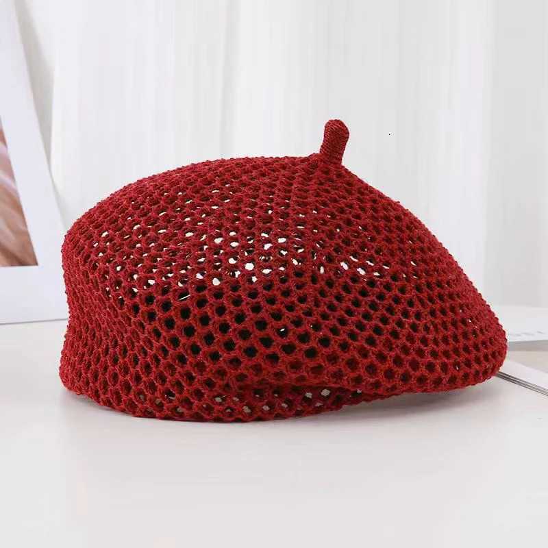 Woven Straw Berets Berets Korean for Women Summer Thin Hollow Mesh Painter Cap Solid Color Breathable Female Lady Pumpkin Hats N260918