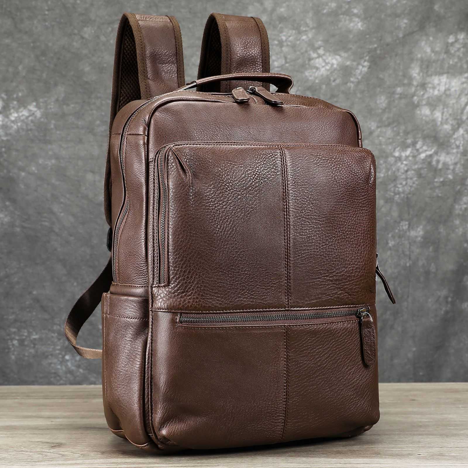 New 2026 Backpack Style Natural Cowskin Genuine Leather Men's Backpack Fashion Large Capacity Shoolbag Laptop Backpack Computer Bag H260922