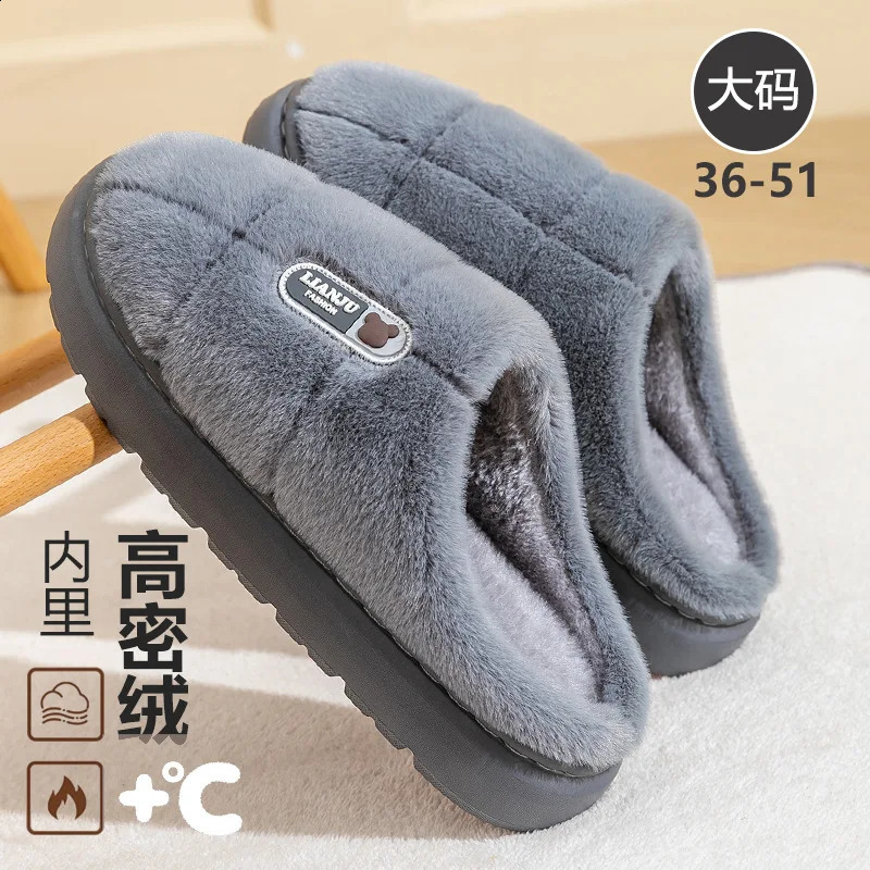 Big Size 50 51 Winter Slippers Men Thick Sole Indoor Home Warm Couples Shoes Non-Slip Flat Platform Cotton Slipper 260921