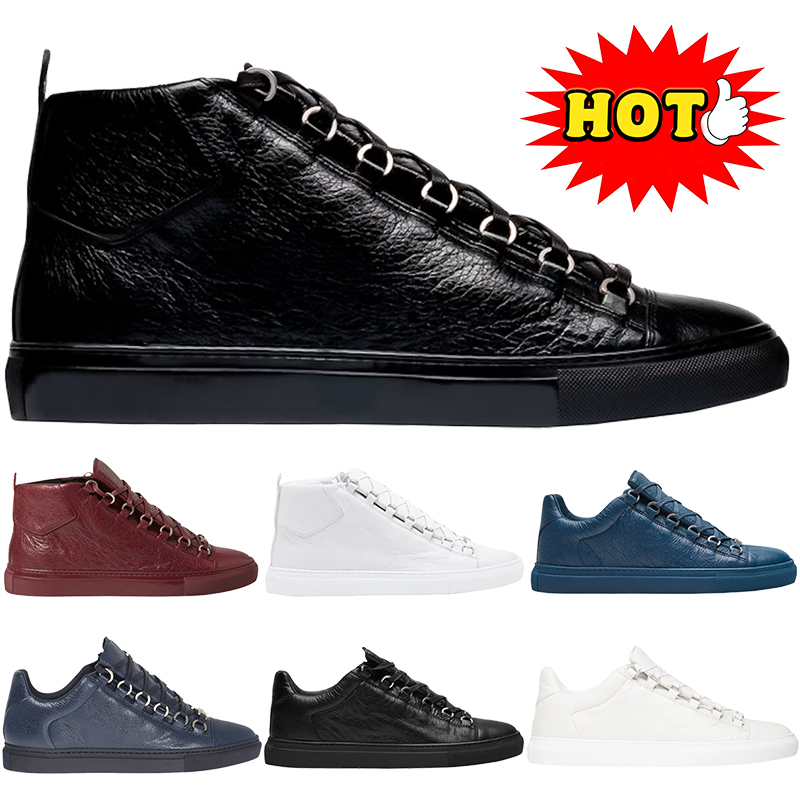 Top quality designer shoes Arena Leather Sneakers High Low Black White Blue Oil Burgundy Navy luxury fashion casual shoe mens sneaker outdoor women
