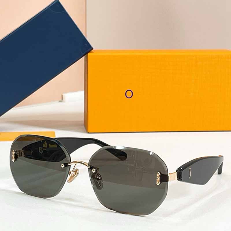 Designer Oversized Rimless Round Sunglasses Women Z8338 Black Acetate Temple Dark Green Lens Flower End UV400 Bold Retro Designer Eyewear With Box