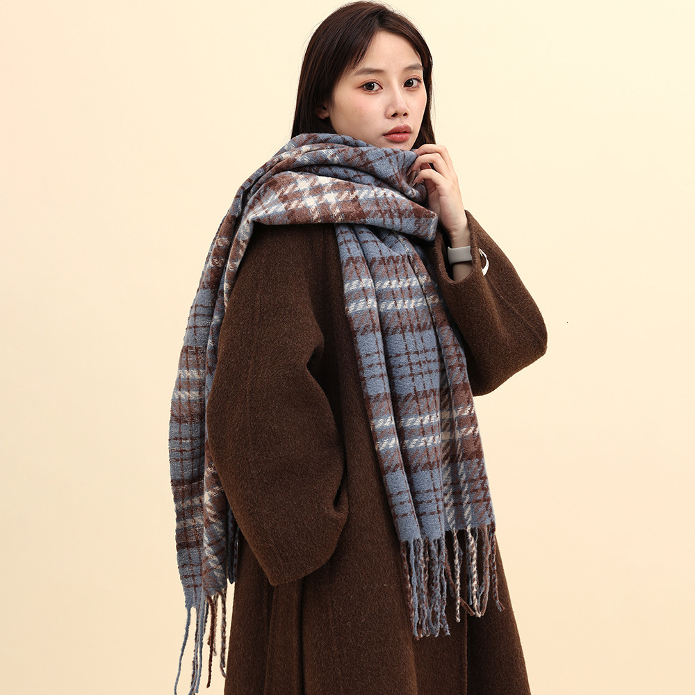 New vintage plaid faux cashmere tassel scarf, autumn winter high-end shawl neck warmer, fashionable and versatile, warm for women