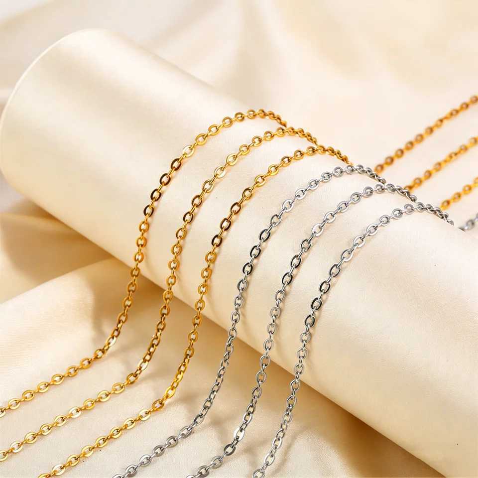 Pendant Necklaces Fashion Stainless Steel 18K Gold Plated Thin Link O-shaped Rolo Chain Long Necklace for Women 40/45/50cm Length Delicate Jewelry X