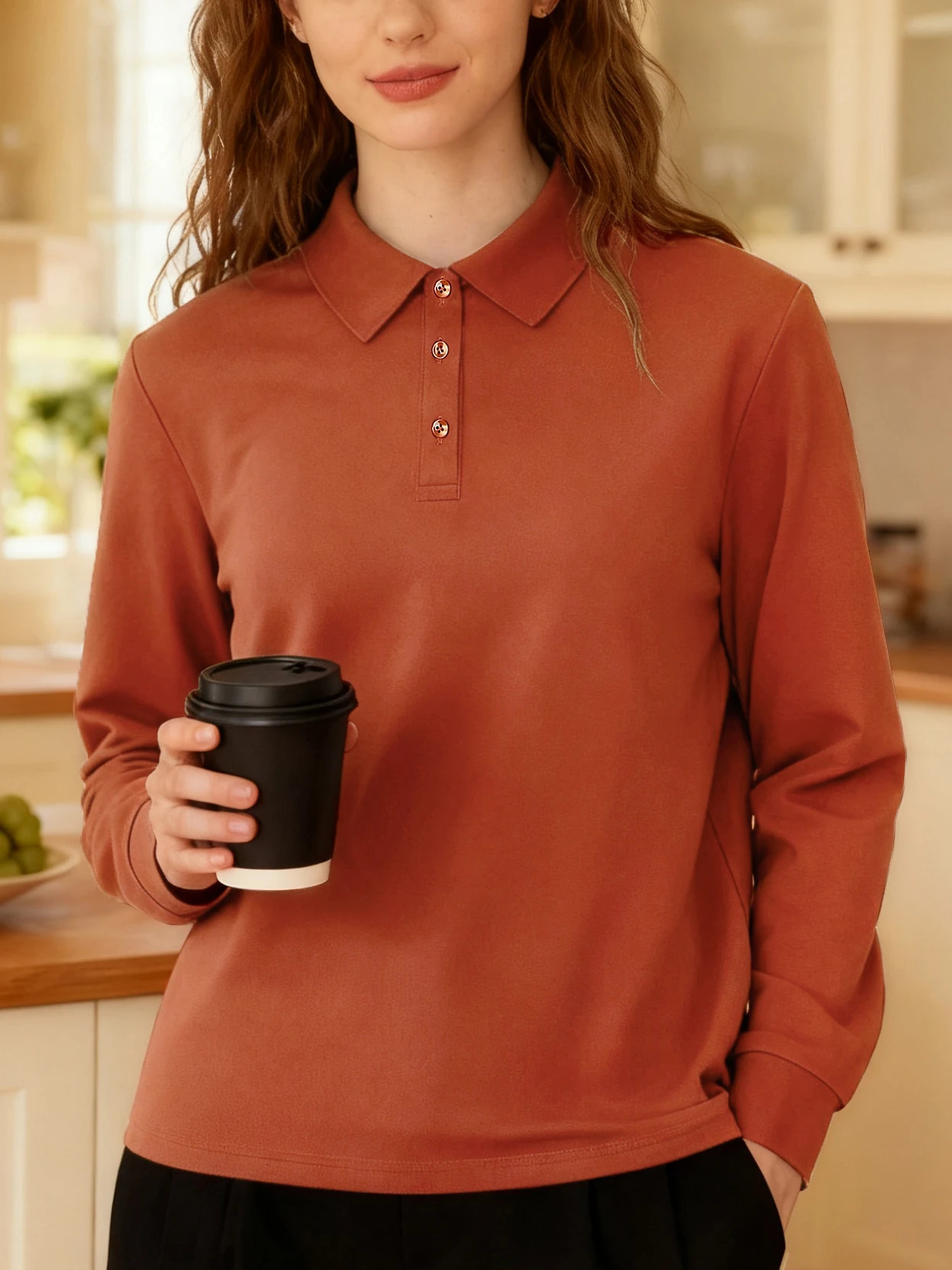 Woman Casual Autumn Polo Shirts Commute Basics T-Shirts Comfy Button Shirt Solid Sport Tops Office Daily Long Sleeved Tee 260922