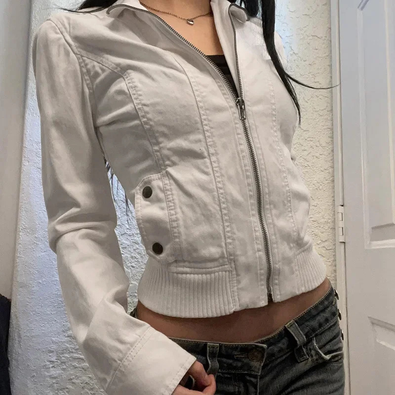 Women Jacket Pocketd Long Sleeve dCasual Zipper Coats Slim Fit Turn Down Collar Solid Outwear Elegant Lady Autumn 260922
