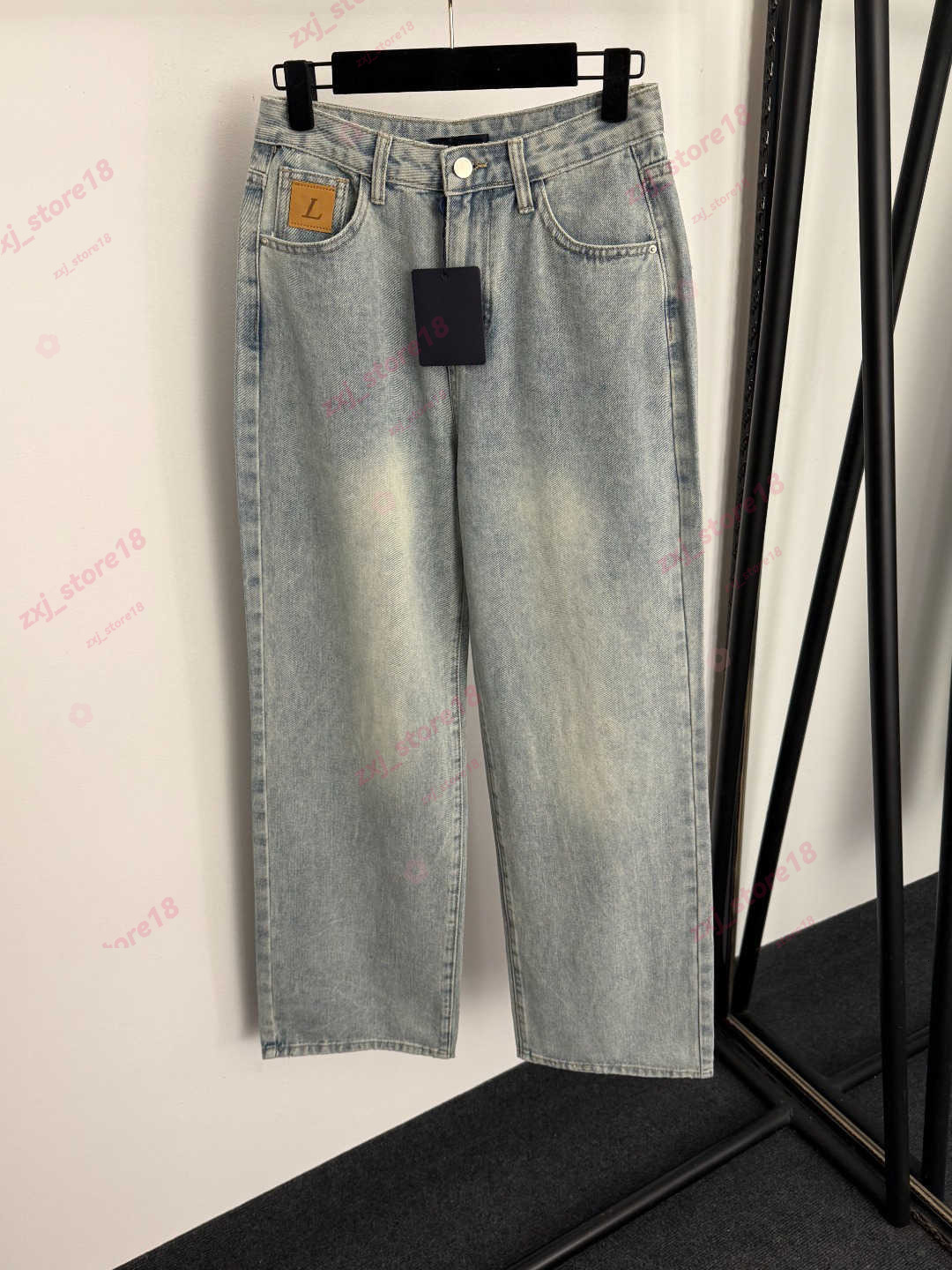 Cc Jeans Womens Designer Jacquard Straight Leg Jeans Allover Print Logo Classic Mid Rise Baggy Pants Luxury Straight Channels Denim Pants Casual Wom