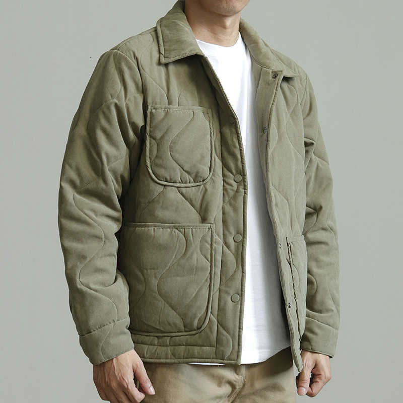 New Men's Winter Down Parkas American Retro Long Sleeve Lapel Cotton-padded Cargo Jacket Men's Simple Thick Inner Liner Casual Multi-pocke