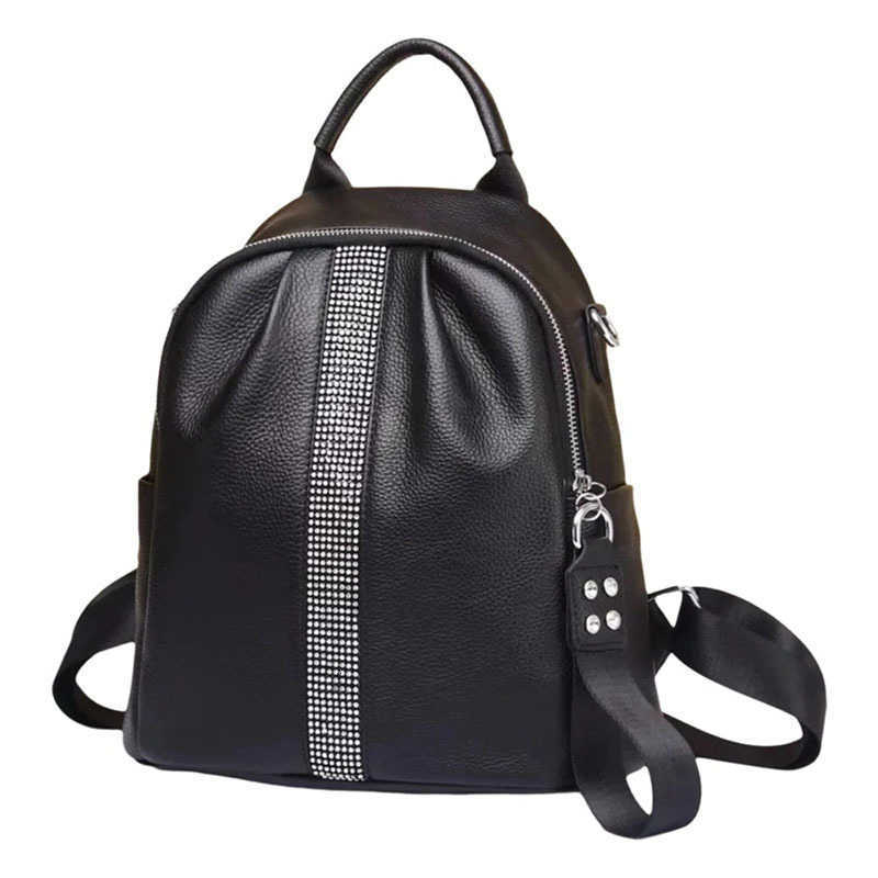 Zaino nero in vera pelle stile zaino per donna Borse da viaggio in pelle di vacchetta modello solido Borsa a tracolla in pelle di mucca fatta a mano