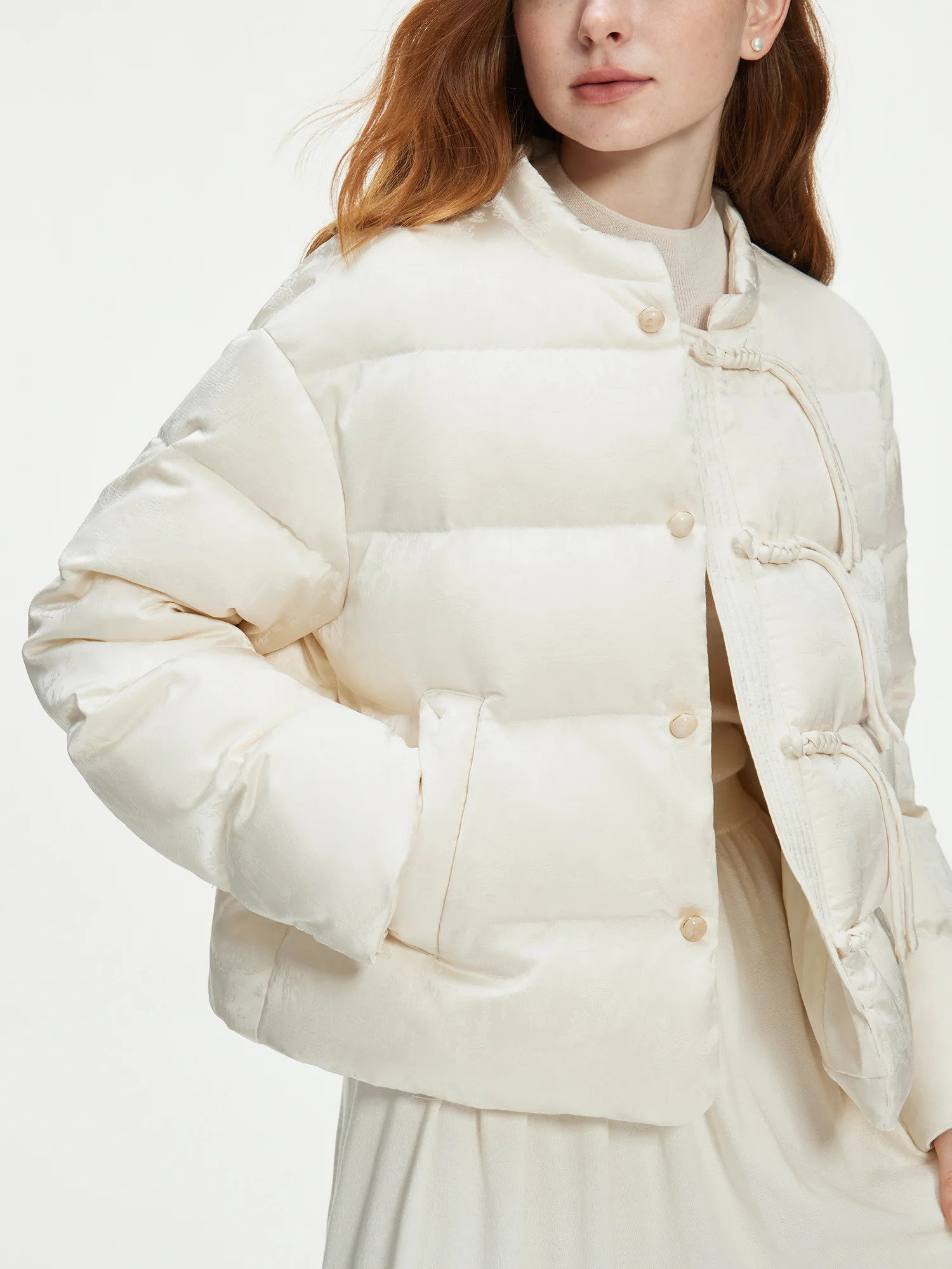 FSLE 115.2G Filling Amount Stand-up Collar Chinese Style Down Coat For Women Jacquard Warm Casual Jacket 24FS14068 260920