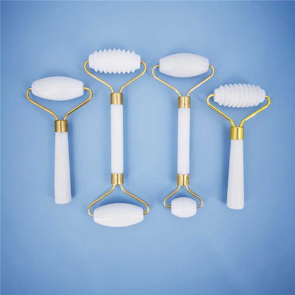 Jade Face Massager New White Stone Massage Natural Quartz Scraper Jade Roller Gua sha Set White Face Lifting Facial Massager Tool for Back N260921