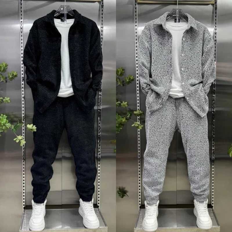 Tracksuits 2pcs Spring Men's and Autumn Fashion Casual Loose Shirt Set 2025 Men's Textured Top and Trousers Set J260921
