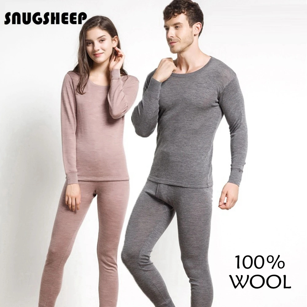 100% brushed merino wool thermal underwear women winter clothing for men woman warm wear long johns lingerie set thermo clothes 260921
