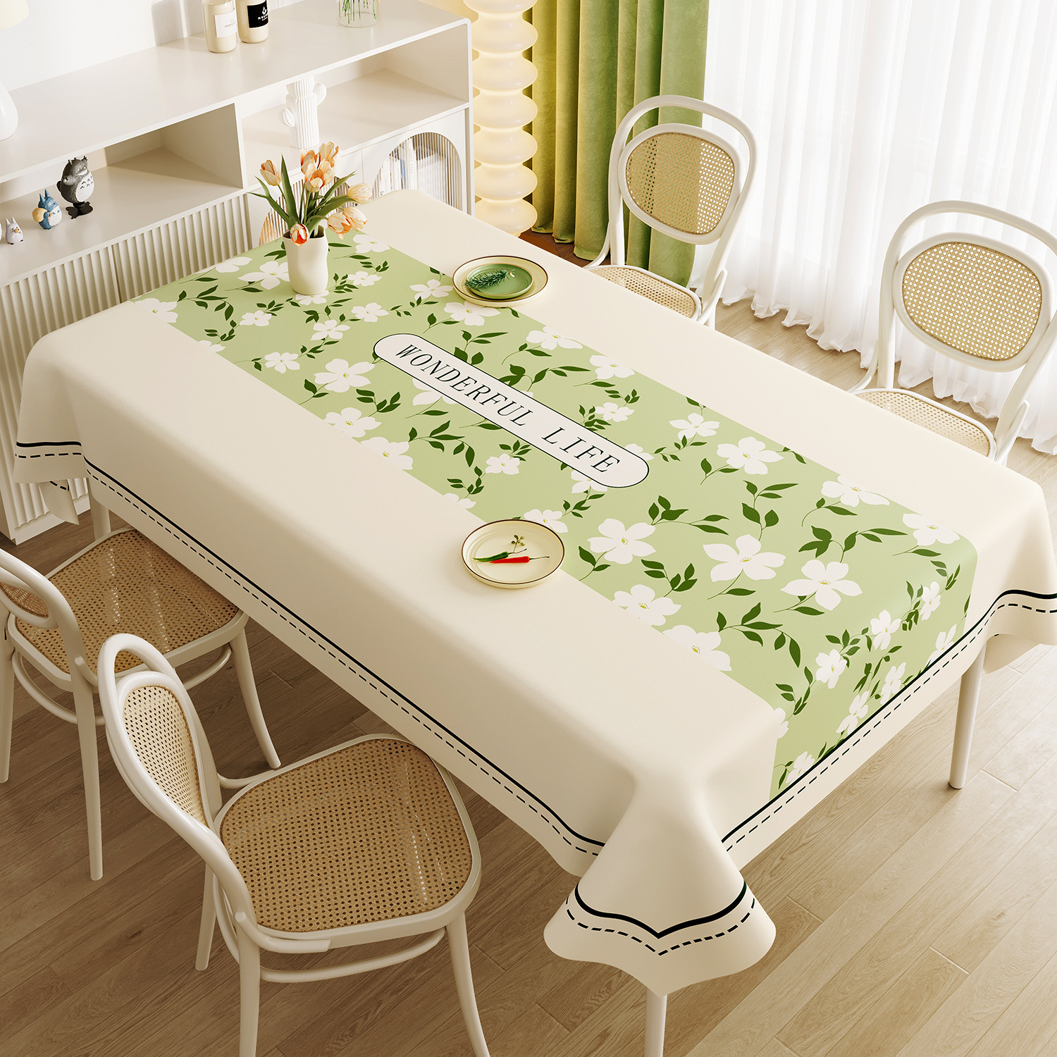 Nappe rectangulaire en PVC personnalisée, Style minimaliste frais, étanche à l'huile et sans entretien, YL-37771