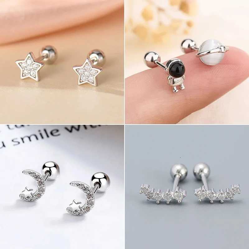 Stud Korean Creative Zirconic Astronaut Piercing Screw Ball Stud Earrings For Women Girls Simple Moon Star Party Jewelry Accessories X260921