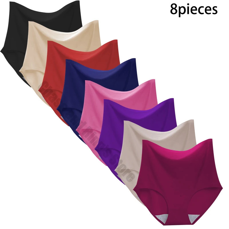 8 pieces Ice silk Women Underwear Slim Belly Tight fit Pants Seamless Triangular Briefs Soft Lingerie Elastic Panties Large Size 260922