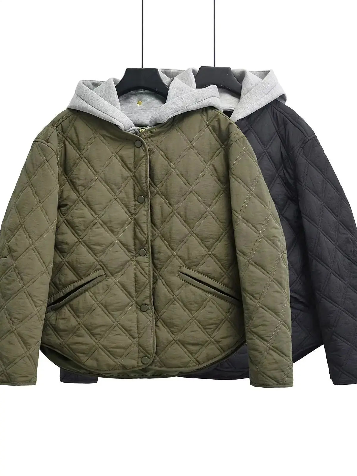 2026 Autumn Winter Womens Casual Hooded Solid Padded Bomber Coats Female Basic Quilted Loose Army Green Parkas Baseball Jackets 260922