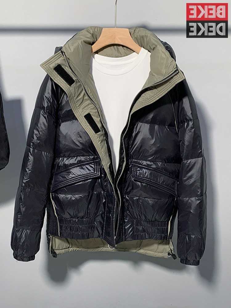 Down Parkas Winter Men Men's Bright Hooded White Duck Down Jacket Loose Fit Thick Warm Overcoat Casual Streetwear Oversized Windproof Coat Outw