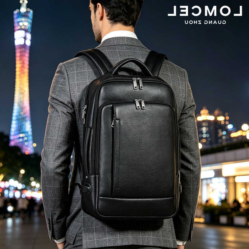 Leather Backpack Style LOMCEL 55 Men's Business Dual-Shoulder Bag Large Capacity Business Laptop Backpack - Top Grain Leather Multi H260922