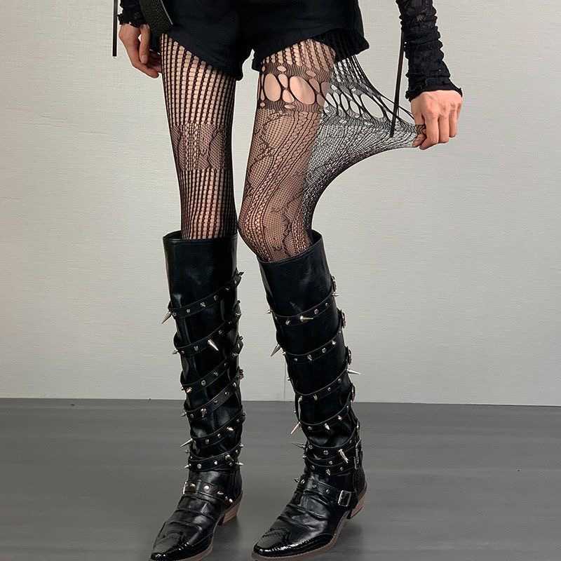 New spring and summer styles unique hollowed-out leg rings asymmetrical jacquard design sexy fishnet tights that create a slimming effect T260922