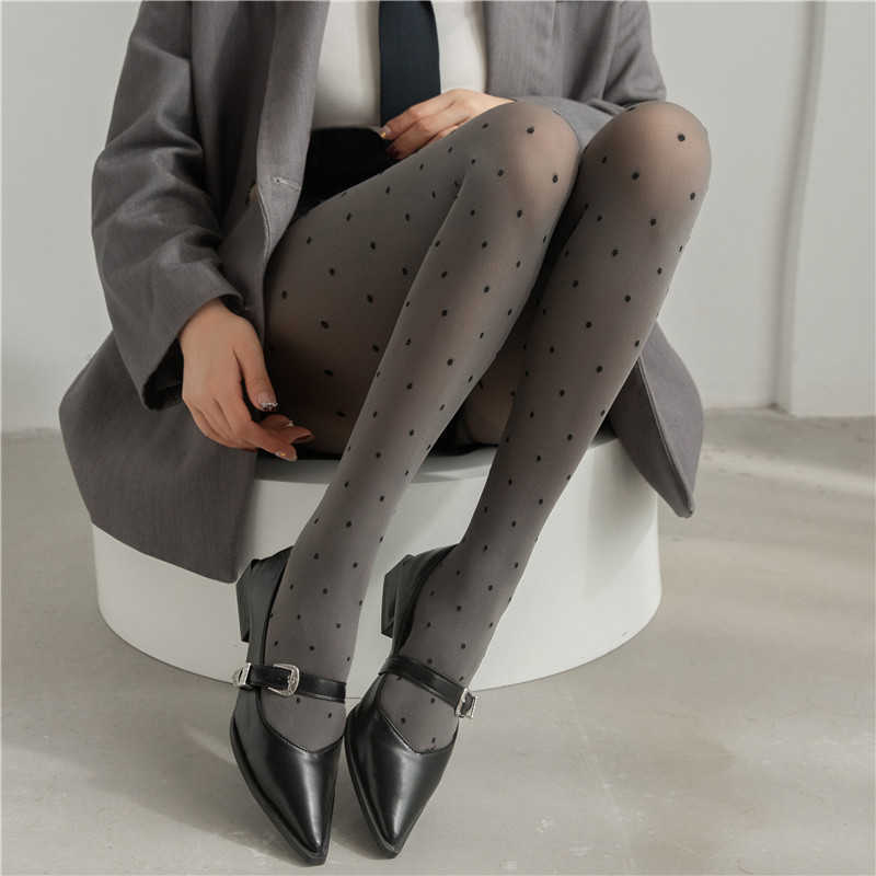 Spring and autumn collection plus-size high-quality gray polka-dot leggings versatile heart-patterned tights and warm base layers T260922