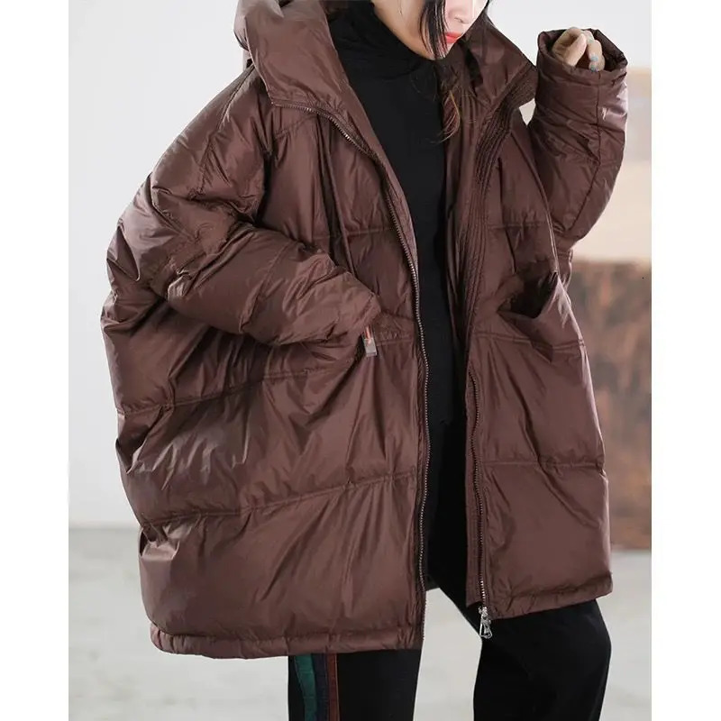 Down Jacket Women's Style White Duck Down Drawstring Hooded Korean Version Loose Simple And Versatile Coat Trend 260921