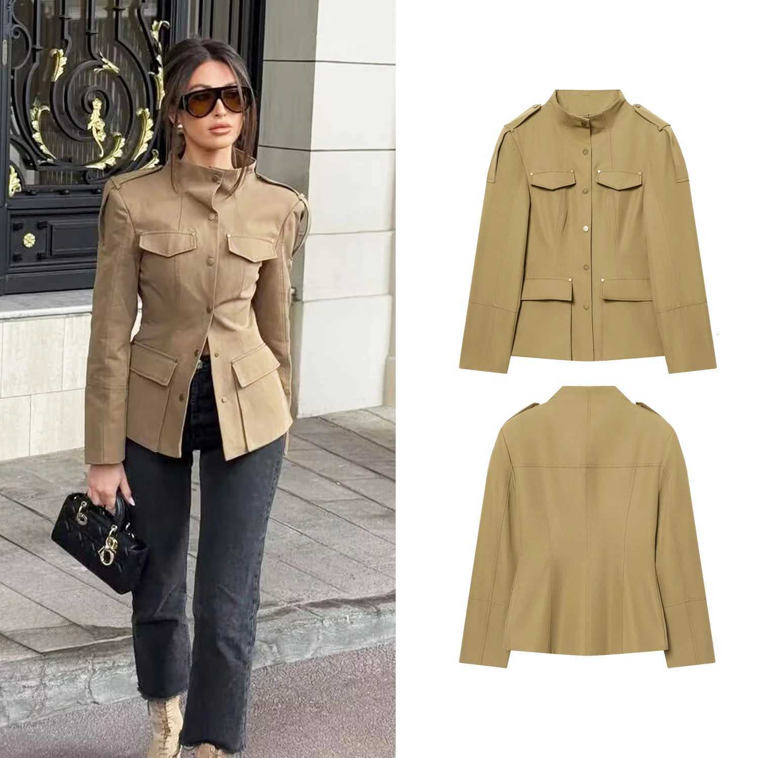 Women's Jackets Women's Jacket Coats Spring New Female Chic Stand Collar Pocket Single-Breasted Slim Lady Jacket Fashion High Street Outer