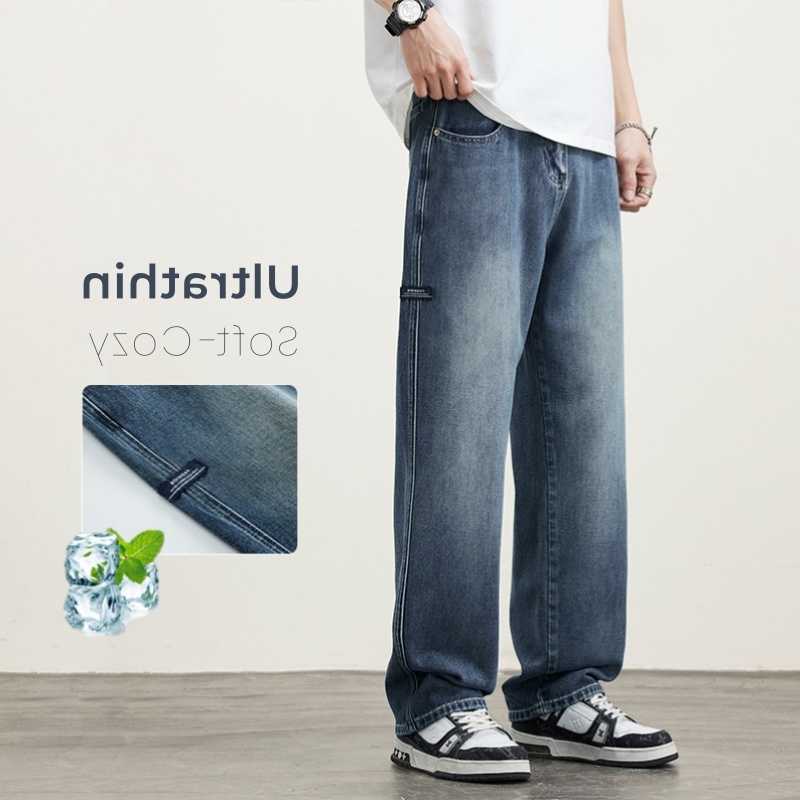 Summer Men's Jeans Thin Men's Casual Loose Jeans Breathable Korean Fashion Straight Trousers Streetwear Male Vintage Denim Pants T260922