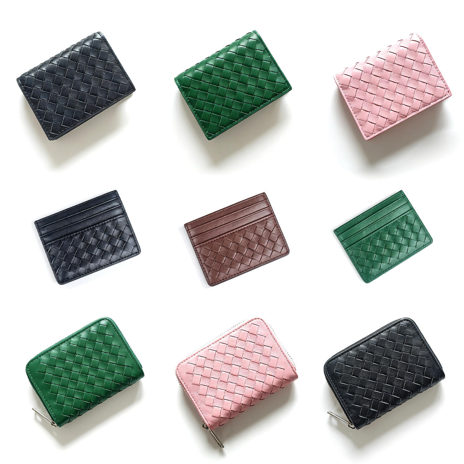 Unisex Intrecciato Genuine Leather Card Wallet Handmade Woven Card Holder Zipper Coin Pocket luxury Designer ID Card Sleeve Coin Purses Key Wallets