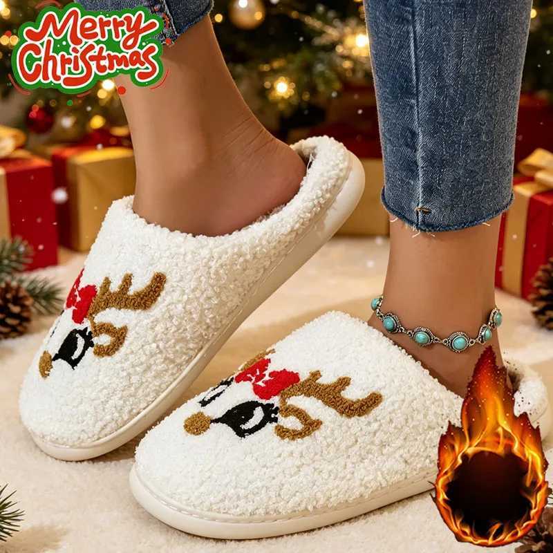 Christmas Moose Slippers for Couples Men Women Anti Slip Warm Cozy Indoor Bedroom Living Room Autumn Winter Floor Shoes Gift T260922