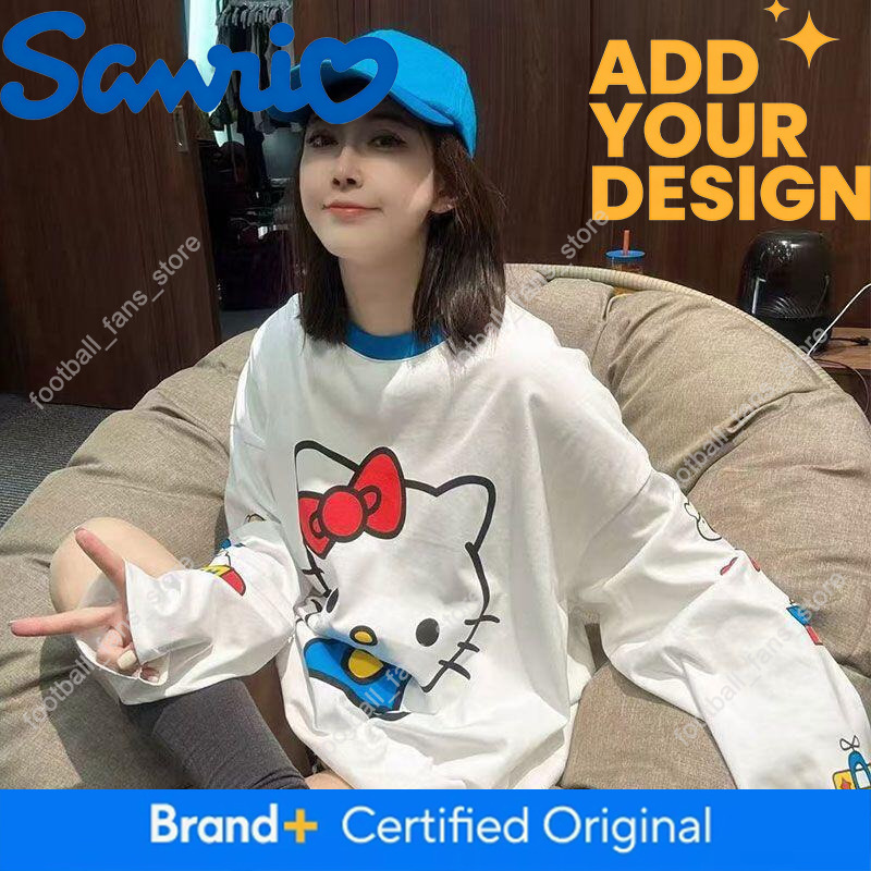 Long-Sleeved Hello Kitty Summer New Style Cartoon Cute Printed T-Shirt for Women Popular Loose Sun Protection Clothing Thin Tops 33