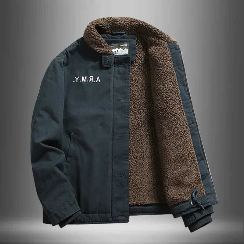 Fashion Men's Down Parkas Casual Parkas for Men Plus Size Men Clothing Men's New Winter Thickened Fur Collar Plus Fleece Tooling Pilot Jac