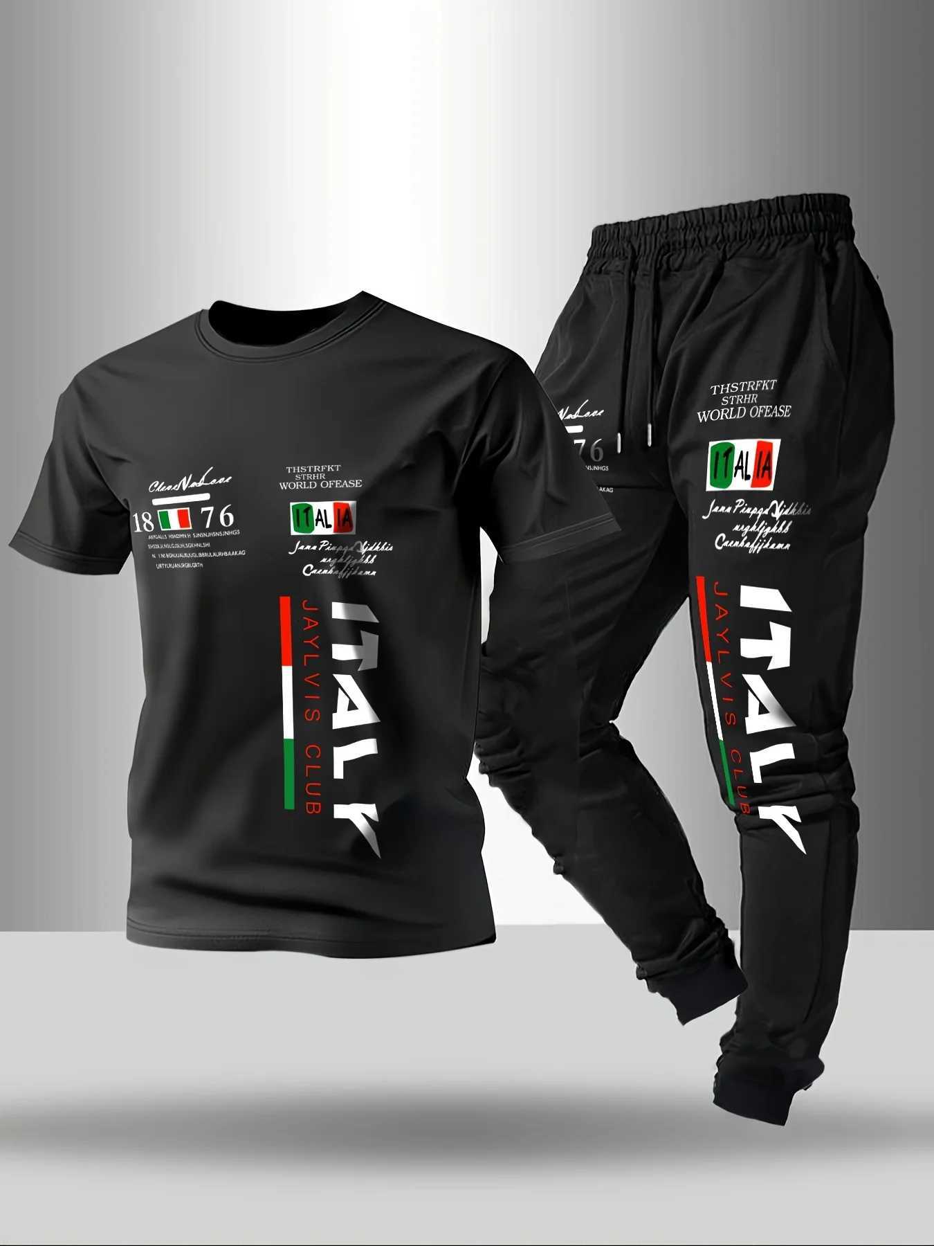 Tracksuits Summer fashion Men's men's Italian letter print breathable and comfortable round neck T-shirt and pants set outdoor casual wear