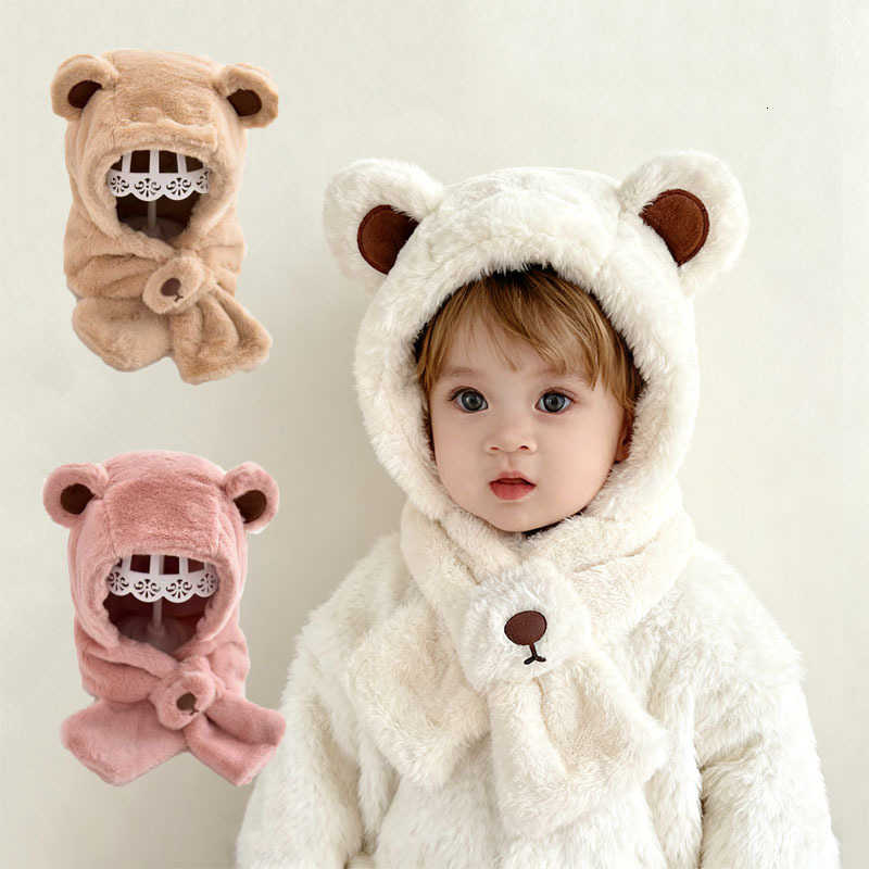 Hats Baby Hat Autumn Caps And Winter Boys' And Girls' Scarves In One Teddy Bear Plush Hat Winter Children's Plush Thickened Windproof