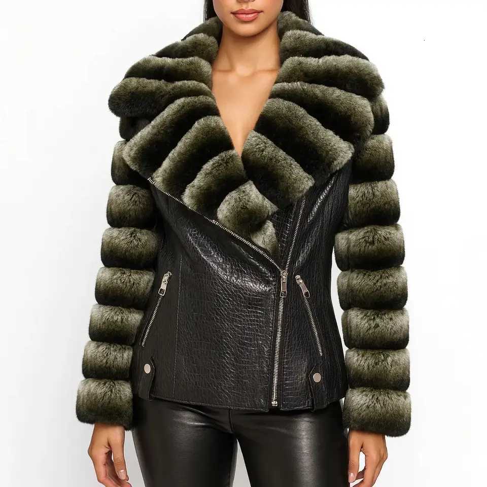 sheep leather real jacket with real Rex rabbit fur collar and sleeve for winter Sleeves Detachable 250201 C260921