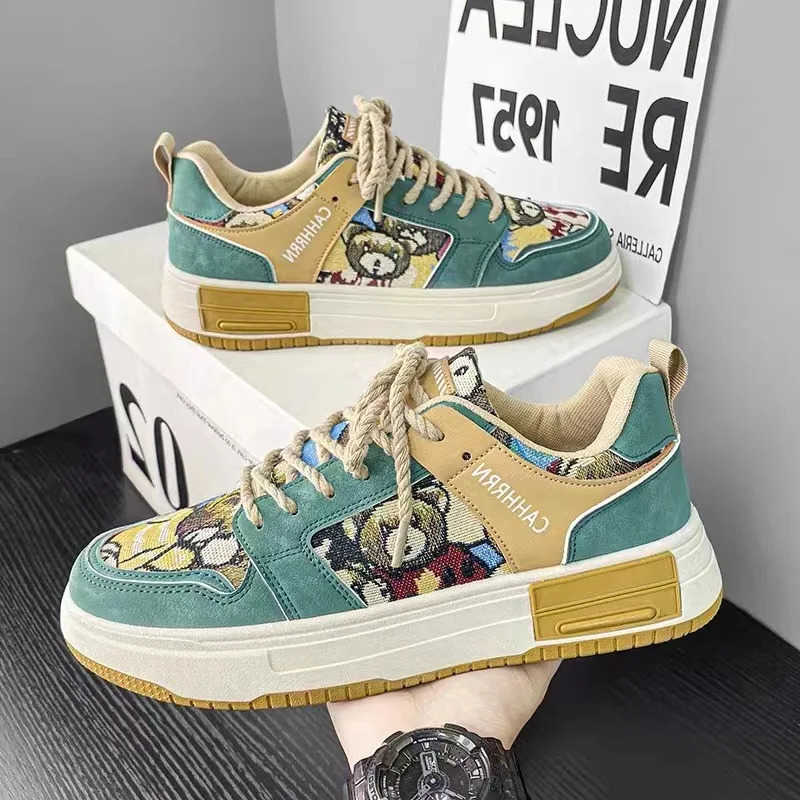 Shoes Casual Shoes Men's Canvas New Platform Sneakers Trendy Lace-up Bear Skate Shoes 2023 Men Street Versatile Casual Shoes Tenis Masculino D2