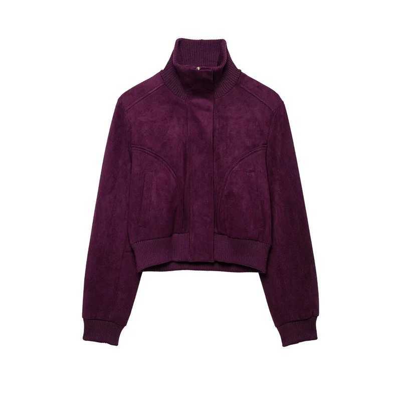 Women's Jackets Guobioziy Women's Jacket 2026 Early Autumn New Arrival Suede-Effect Solid Color Stand Collar Coat Fashionable Retro Style