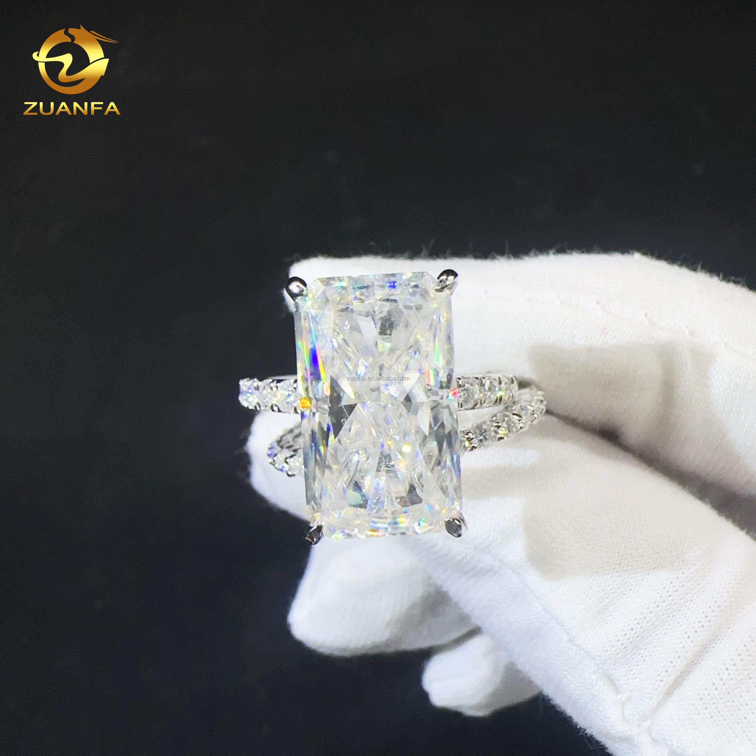 Custom Hidden Halo Elegant Luxury IGI 14k White Gold Bridal 5ct Big Size Radiant Lab Grown CVD Diamond Engagement Band Ring Set