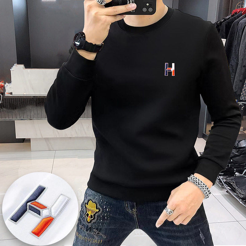 Sudadera de cuello redondo de lujo para hombre, manga larga, nueva moda, estilo europeo, forro polar y capa Base informal gruesa