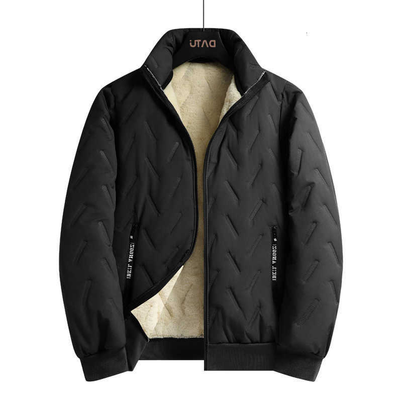 Mens Parkas Men's Thick Down Lamb Fleece Lined Winter Cotton Jacket Stand Collar Loose Warm Fashion Black Casual Outerwear For Middle Aged Elde