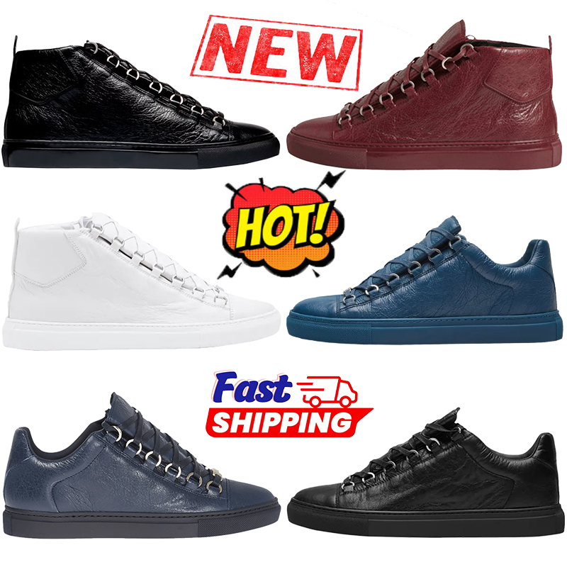 New designer shoes Arena Leather Sneakers paris mens casual dress shoe High low Black White Blue Oil Navy Burgundy luxury outdoor men women sports t
