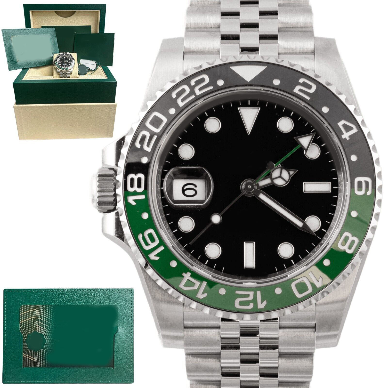 Brand new luxury watch sapphire Automatic watch GMT Sprite Green Black LEFTY Steel Watch 126720 VTNR Stainless Steel Mens Watch Wristwatches