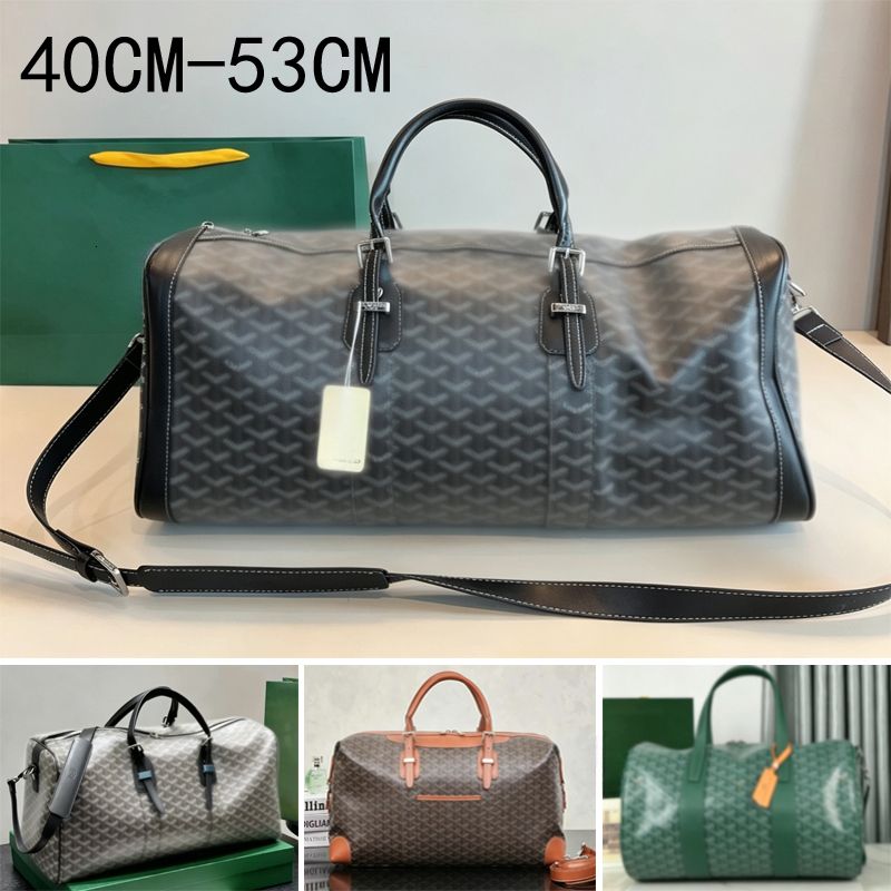 Designer Women's Men's Chevron Print Weekend Travel Bag 53cm Big Duffel Luggage Leather Trim Top Handle Overnight Handbag Detachable Strap