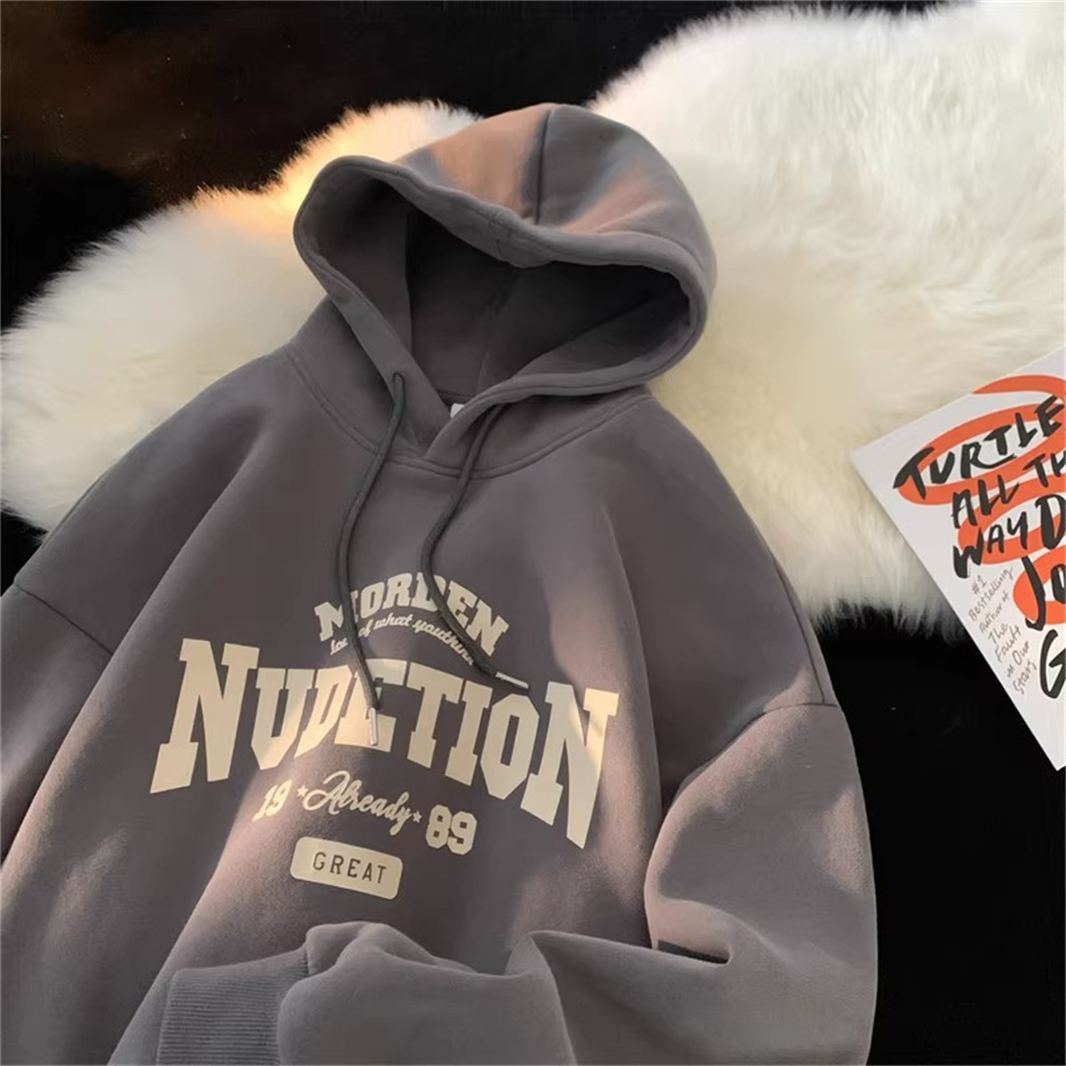 Felpa con cappuccio con stampa grafica lettera vintage per uomo donna pullover ampio oversize autunno inverno morbida spugna abbinata felpa casual