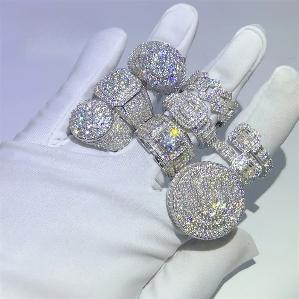 New Arrival Fine Jewelry 925 Sterling Silver Iced Out Diamond Hip Hop Mens Moissanite Ring