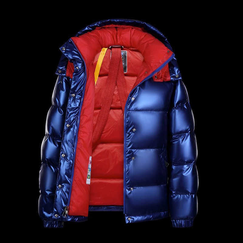 White Men's Down Parkas Men's Duck down Jacket 2025 New Style Waterproof Thickened Short Bright Surface Hooded Coat Warm Trendy Brand Blue
