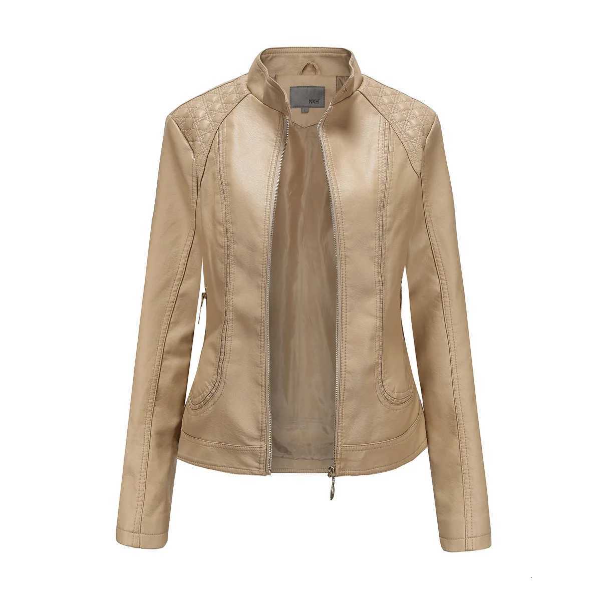 Faux Women's Leather Leather Punk Leather Jacket for Women Large Standing Neck Motorcycle Coat Spring and Autumn Clothing Temperament C260921