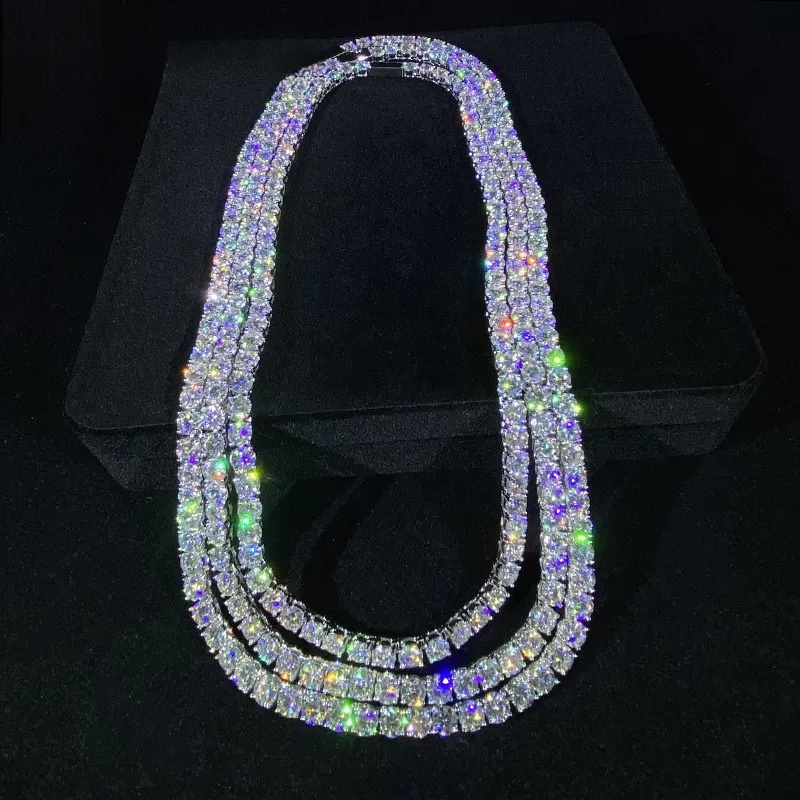 Custom Iced Out Hip Hop Jewelry 6mm VVS Moissanite Diamond Ball Chain Round Shape 925 Sterling Silver Tennis Necklace